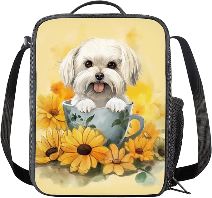 Dolyues 3Pcs Backpack Set Kids School Backpack Cute Lunch Box Zipper Pencil Case Dog and Sunflower Girls Backpack 17 Inches with Insulated Lunch Box Pen Case Set