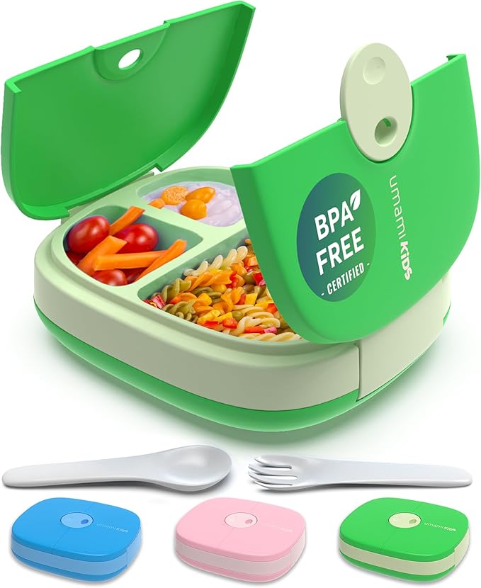 Umami All-in-1 Bento Box for Kids, Ice-pack & Utensils Included, 100% Leakproof & BPA free, Parents' favorite Lunch Box Kids (Green, 27 oz)