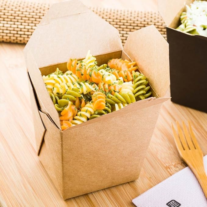 Restaurantware Bio Tek 4 x 3.5 x 4 Inch Food Containers 200 Durable Noodle Boxes - Disposable Sustainable Kraft Paper 26-Ounce Takeout Boxes Square For Takeouts And Delivery Or Picnics