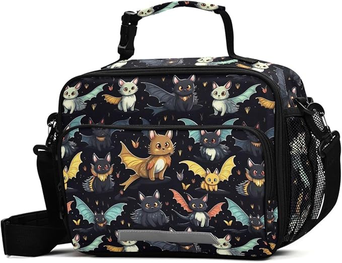 MNSRUU Student Lunch Bag Gothic Skull Cat Bat Insulated DinnerTotes Picnic Bag Lunch Box with Adjustable Shoulder Strap for Teen Kids Adults
