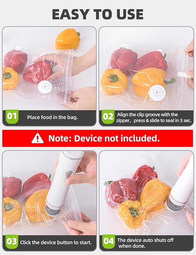 Vacuum Sealer Bags, Reusable Vacuum Zipper Bag, BPA Free Heavy Duty Vacuum Storage Bag for Food, Large Size 15 Bags