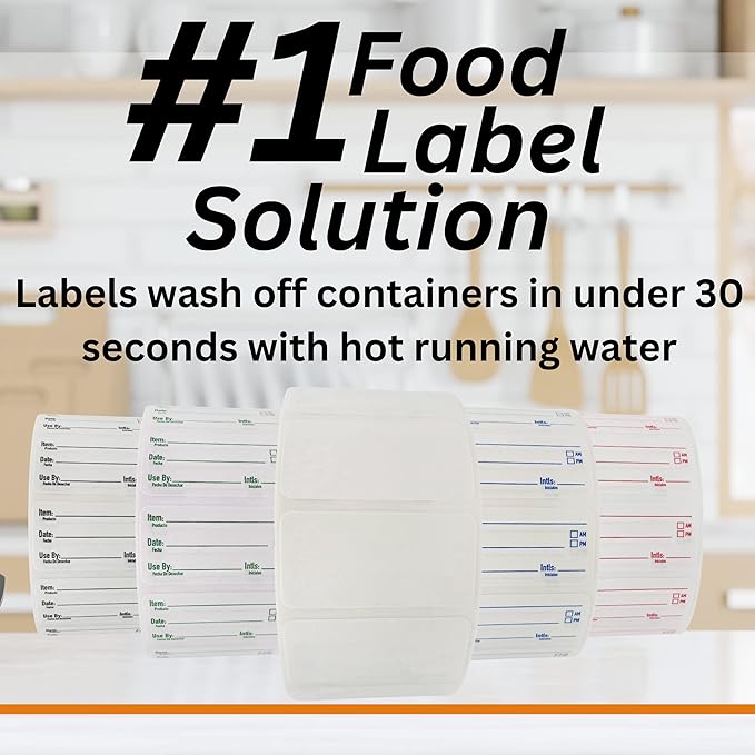 2x1 Dissolvable Food Labels, 250 Label Stickers, Bottle Labels for Storage Bins, Sticker Labels for Food containers, (250, Black)
