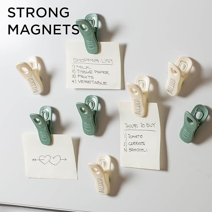Rae Dunn Bag Clips with Magnet - Food Clips, Chip Clips, Bag Clips for Food Storage with Air Tight Seal Grip for Bread Bags, Snack Bags and Food Bags, Pack of 20, Sage
