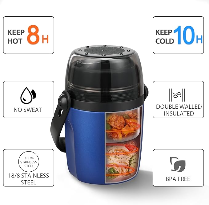 32oz Lunch Containers for Adults Kids Soup Thermo for Hot Food Jar Stainless Steel Insulated Vacuum Leak Proof Wide Mouth Thermal Bento Box with Spoon and Tritan Lid