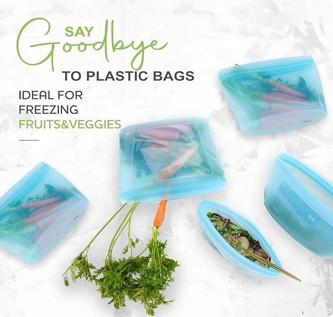 Reusable Silicone Food Storage Bag, Stand Up Food Storage Container, Reusable Zipper seal bag, no lid required, for Food Storage& Meal Prep, Freezer Oven Dishwasher - Safe, Set of 6 Bowls