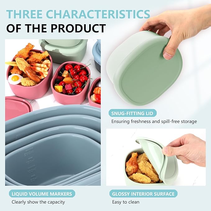 4 Pcs Silicone Food Storage Containers with Lids,BPA Free Reusable Silicone Storage Containers for Food Freezer Dishwasher Safe (33.8oz, 20oz, 10oz, 6.7oz)(blue)