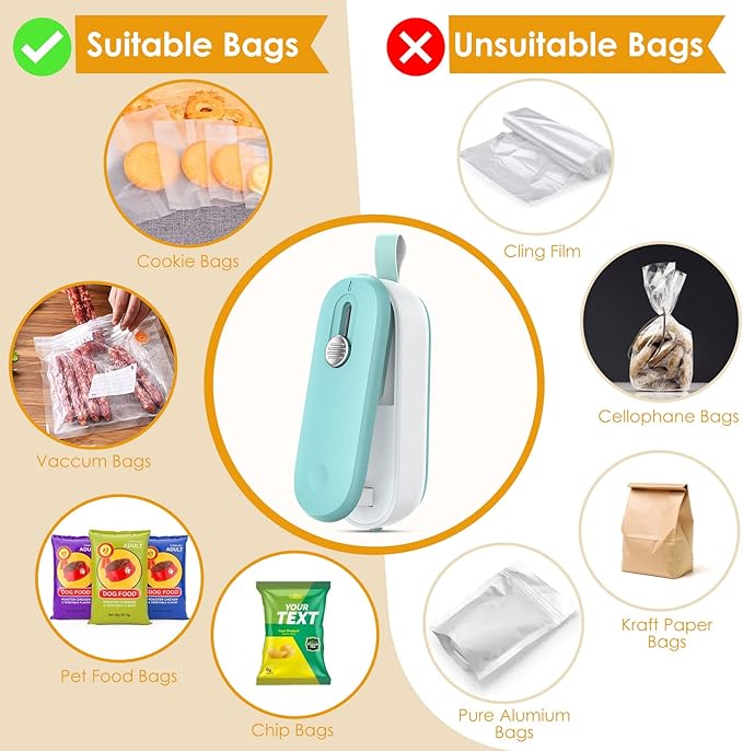 FEPPO Mini Bag Sealer, 2 in 1 Bag Sealer Heat Seal with Cutter and with Lanyard, Mini Bag Resealer Machine for Plastic Bags Snack Bags Food Storage (Batteries Included)