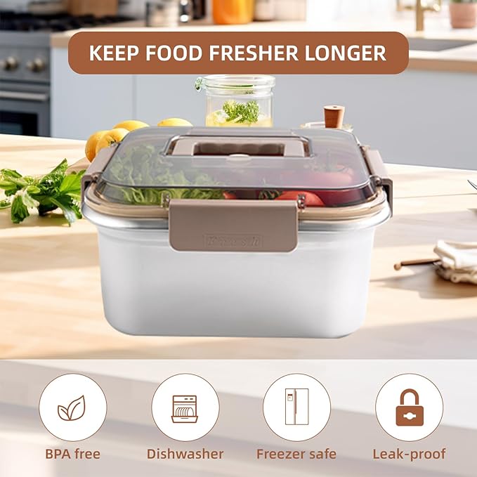 Food Storage Containers Outdoor 304 Stainless Steel Crisper Box Refrigerator Freezer Storage Box Fruit Seal Box Microwave Oven Heat-resistant (3800ML)