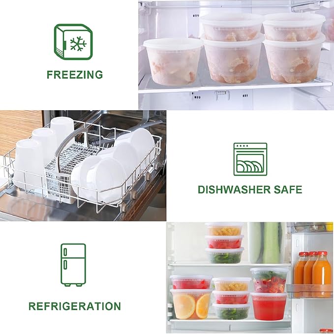 48Sets Deli Containers with Lids (8oz, 16oz, 32oz Each), Food Srorage Containers with Lids Airtight, Disposable Soup Containers with Lids, Microwave/ Freezer/ Dishwasher Safe, Leakproof, BPA Free