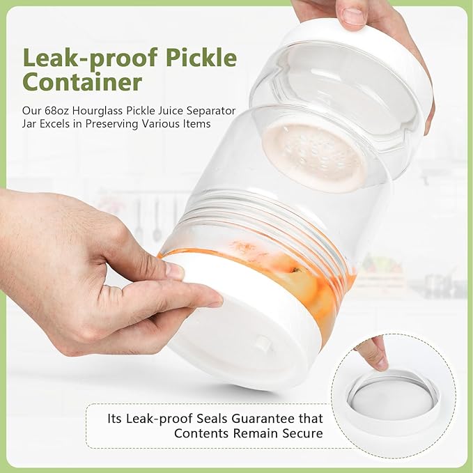 Pickle Jar 80oz Glass Pickle Jar with Strainer Flip,Airtight Kimchi Jar Leakproof Pickle Container Olive Hourglass Jar with Strainer,Pickle Juice Jar for Gherkins,jalapenos,onions,mushrooms,