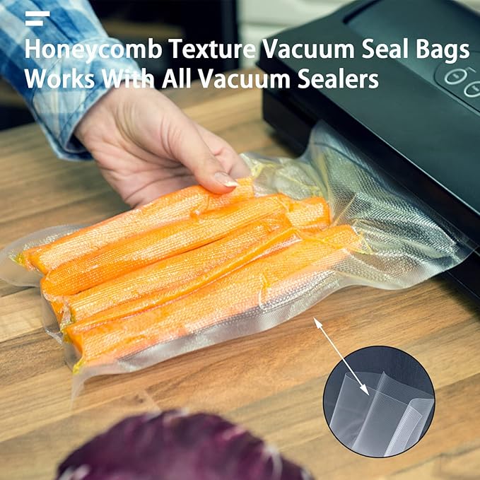 Vacuum Sealer Bags, 8" × 12" 100 PCS Heavy Duty Pre-Cut Design Commercial Grade Food Sealable Bag for Heat Seal Food Storage,Smell Proof Bags Boilsafe to 280°F Freezable, Resizable,Reuseable (100Pcs)