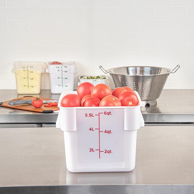 Restaurantware - Met Lux 6 Quart Food Storage Container, 1 White Storage Container - Lids Sold Separately, Red Volume Markers, Dishwashable Container, Side Handles, For Storing Foods