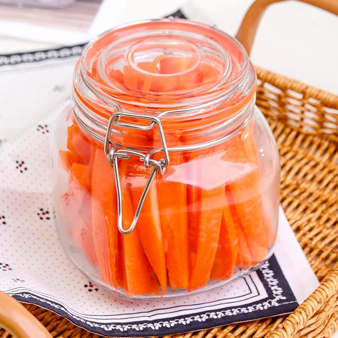 25 oz Glass Jars With Airtight Lids And Leak Proof Rubber Gasket,Wide Mouth Mason Jars With Hinged Lids For Kitchen Canisters 750ml, Glass Storage Containers