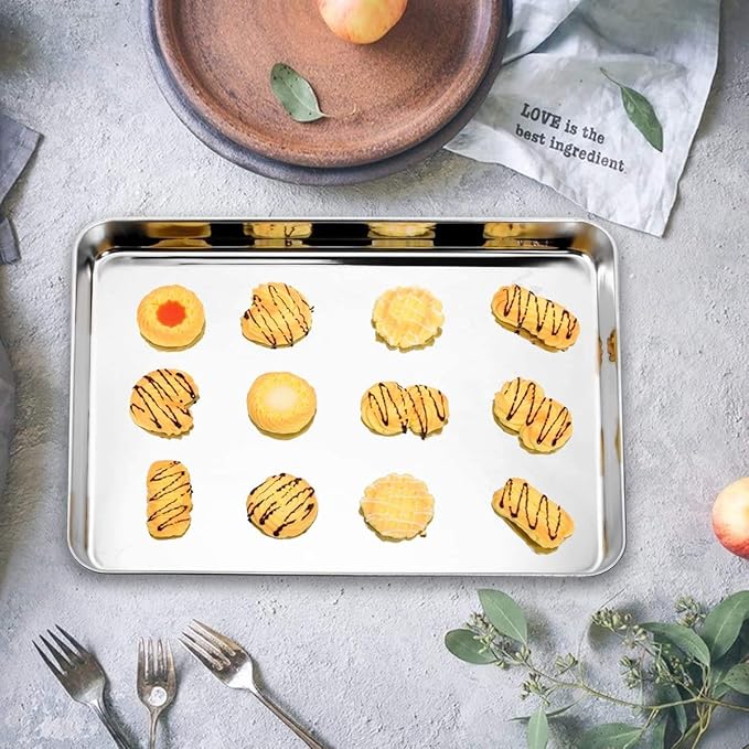 Baking Sheet Set of 5, Bastwe 18 inch Commercial Grade Stainless Steel Baking Pan, Professional Bakeware Oven Tray, Healthy & Non-toxic, Rust Free & Mirror Finish, Easy Clean & Dishwasher Safe