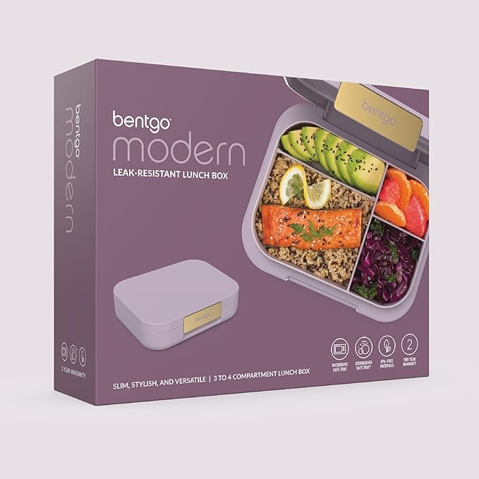 Bentgo Modern - Leak-Resistant Bento Lunch Box For Adults, Teens, & Larger Appetites; Reusable BPA-Free Meal Prep Container with 3 or 4 Compartments, Dishwasher/Microwave Safe; 44oz (Orchid)