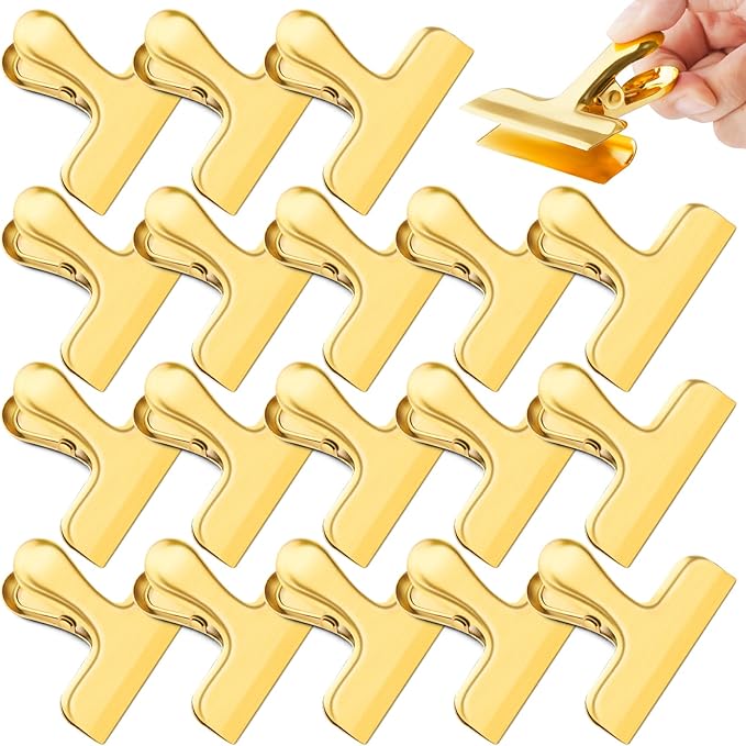 ANZNKU 24 Packs Gold Bag Clips for Food Packages, Chip Clips Bag Clips Food Clips, Stainless Steel Chip Clip for Food Packages, Bag Clips for Food Storage
