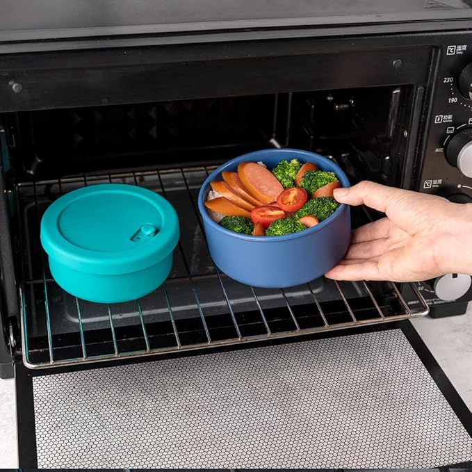KSENDALO Silicone Containers with Lids Set of 4,Reusable Silicone Food Storage Containers from Large 2100mL to 400ml, Ideal for Meal Prep Containers, Lunch Box,Travel, Camping, Multicolors