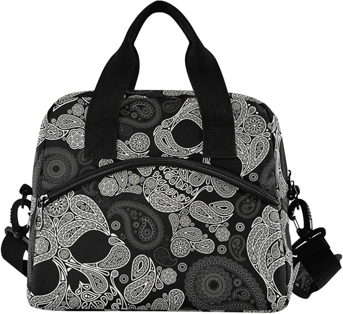 Skull Insulated Lunch Bag Reusable Lunch Tote Bag Cooler Bag for Women Men Adult Lunch Box with Adjustable Shoulder Strap Leakproof Lunch Bag for Work School Picnic Camping