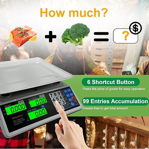 Price Computing Scale 88lb/40kg Commercial Food Scale with Price Calculator, Accurate Counting Platter, Dual LCD Display, Produce Scales for Farmer Market Retail Deli Meat Shopsr Produce Weighing