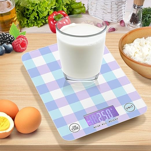 Food Scale Kitchen Scale Food Scales Digital Weight Grams and Ounces Small Electronic Food Scale for Baking Cooking Blue and Purple Plaid