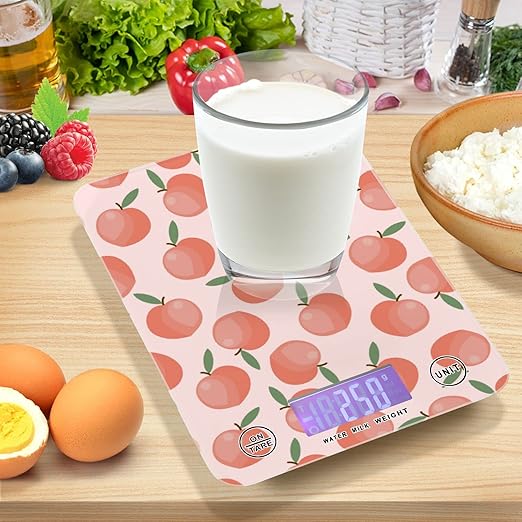 Food Scale Kitchen Digital Scale Food Ounces and Grams Dieting Baking Cooking Waterproof Glass Panels LCD Display,4 Units Scale Tare Function Peach
