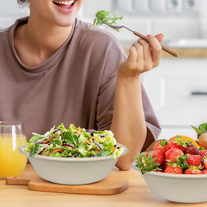 Paper Bowls, 100% Compostable Disposable Soup/Salad Bowls 32 Oz 50 Pack, PFAS-Free BPI Certified Eco-Friendly Hot/Cold Food Bowls, Natural Brown