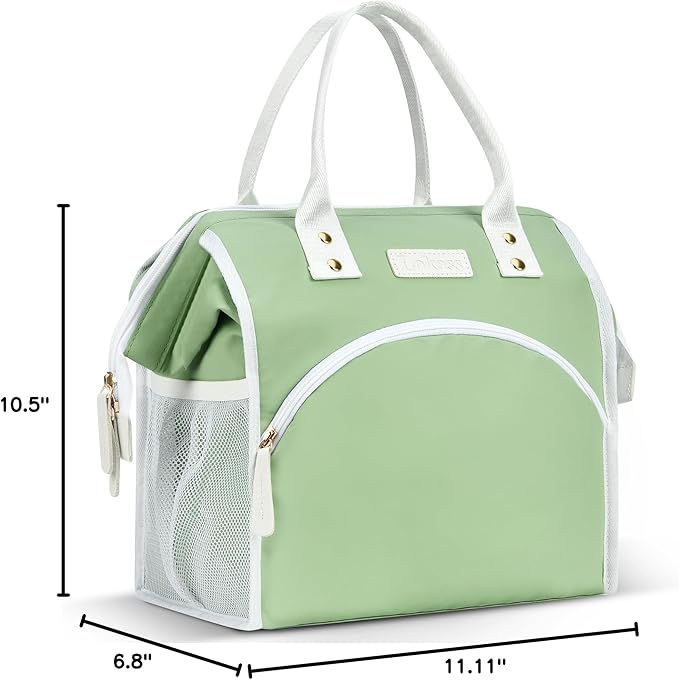 LOKASS Lunch Bag Women Insulated Lunch Box Wide-Open Lunch Tote Bag Large Waterproof Cooler Bag for Work Picnic Hiking Beach(Green)