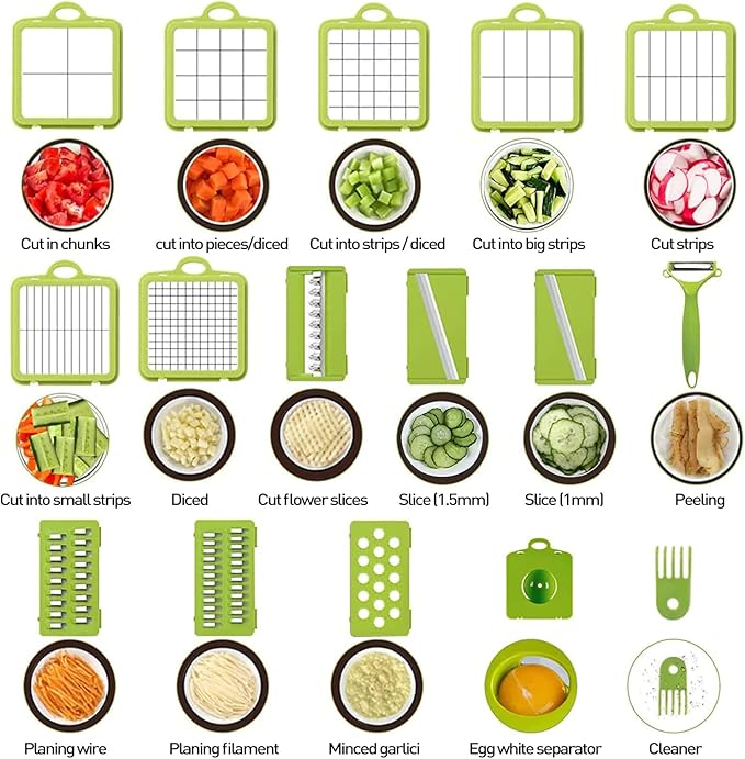 APSARAS USA Pro 18 in1 Veggie Chopper, Food Chopper with Container, Vegetable Cutter & Spiralizer for Onion Salad,Kitchen Gadgets Accessories,Home Essential Gadget&Kitchen,1.8L