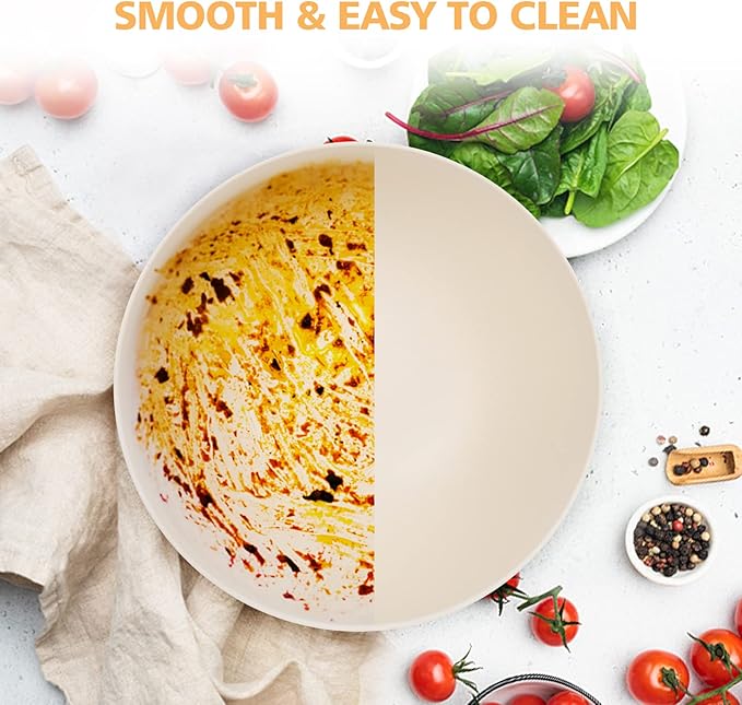 ShineMe Salad Bowl with Lid, Natural Bamboo Fiber Serving Bowls Set of 3 with Bamboo Wood Lids, Beige Mixing Bowls Set for Preparing, Storing and Serving Salad Fruit Chips Bread(10",8",6")