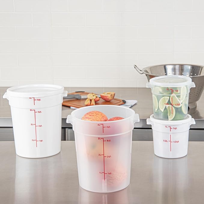Restaurantware-Met Lux 4 Quart Food Storage Containers, 10 Translucent Storage Containers - Lids Sold Separately, Red Volume Markers, Dishwashable Containers, Side Handles, For Storing Foods
