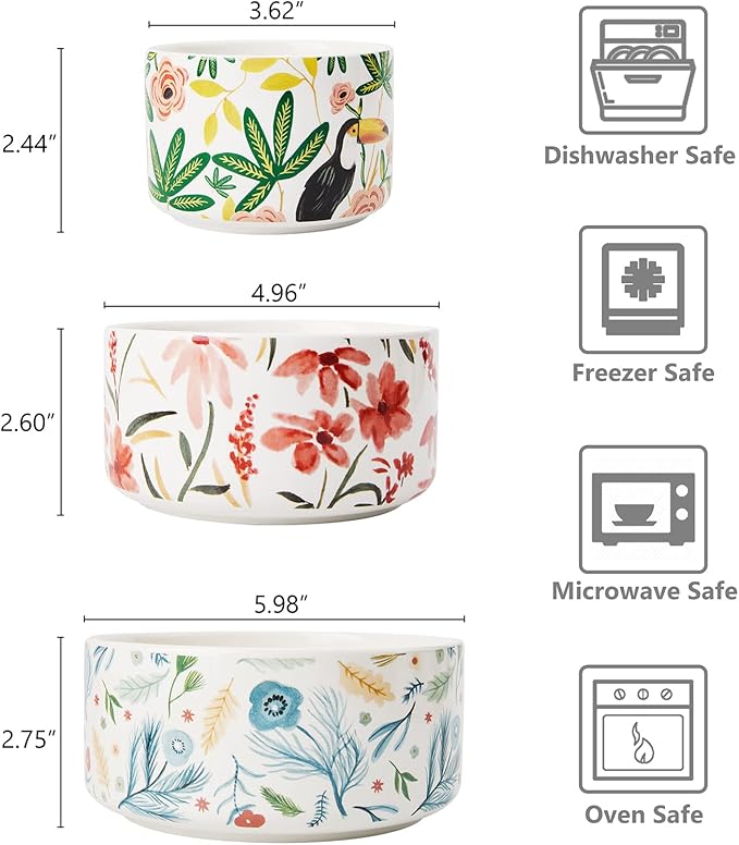 Ceramic Bowls with Lids, 4, 5, 6 Inch Food Storage Container Bowl, Microwave & Dishwasher Safe, For Soup, Salad, Rice, Cereal, Breakfast, Dinner, Serving, Oatmeal (Blue)