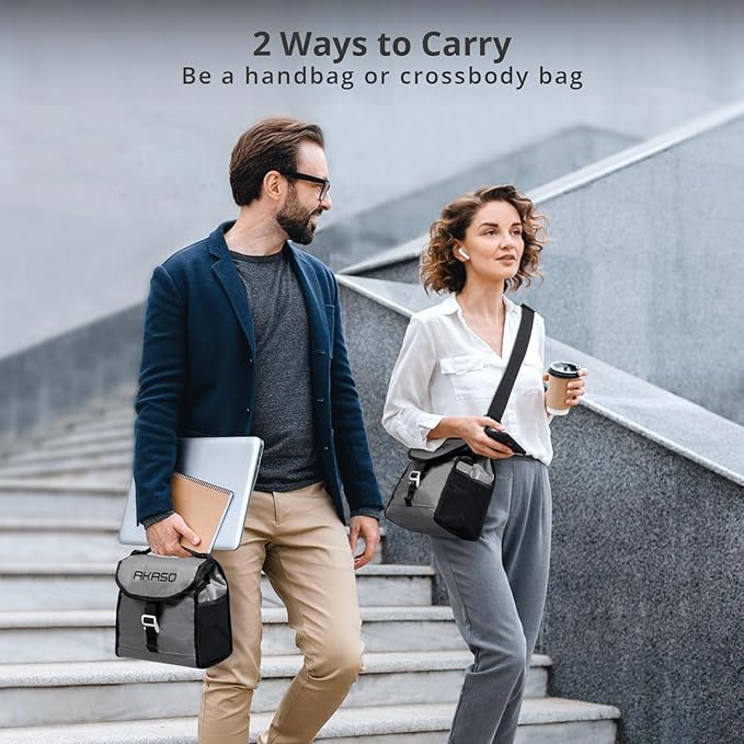 AKASO Insulated Cooler Lunch Bag Packable Lunch Box 12 Can Cooler Bag with Adjustable Shoulder Strap for Office Picnic, Light Gray