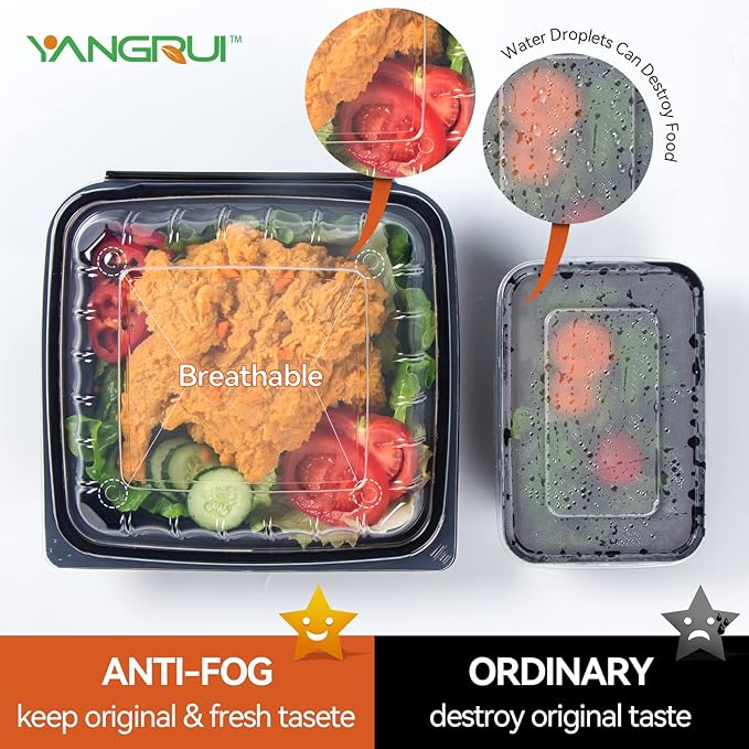YANGRUI To Go Containers, Reusable Anti-Fog Shrink Wrap 25 Pack 34 oz 8 Inch Meal Prep Container BPA Free Microwave Freezer Safe Hinged Clamshell Take Out Containers