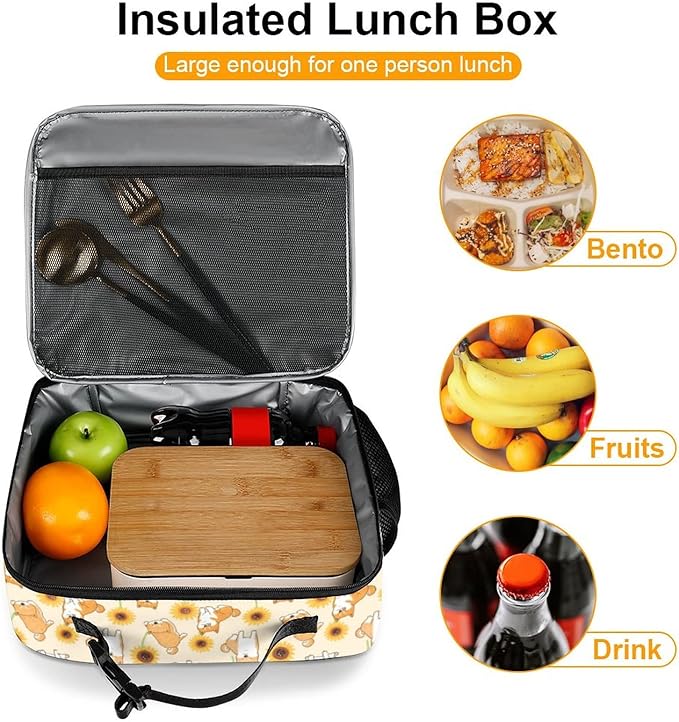Dog and Sunflower Reusable Lunch Box Insulated Lunch Bag Cooler Bag Lunchbox Meal Food Container Tote Bag for Women Kids Girls School Camping Hiking Picnic Beach Travel