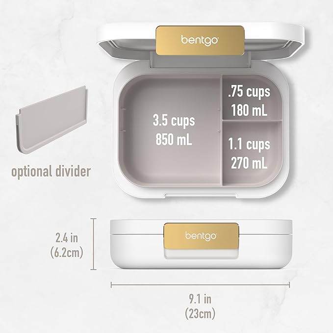 Bentgo Modern - Leak-Resistant Bento Lunch Box For Adults, Teens, & Larger Appetites; Reusable BPA-Free Meal Prep Container with 3 or 4 Compartments, Dishwasher/Microwave Safe; 44oz (White)