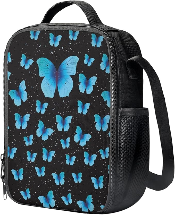 Dolyues Blue Butterfly Backpack Purse for Girls for School Kids Bookbag with Lunch Bag Pencil Case Elementary Middle School Back Pack Students Schoolbag Women Travel Daypack Rucksack