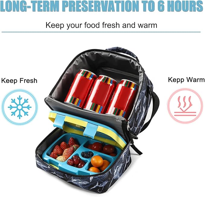 Tilami Lunch Bags Insulated Adjustable Strap Zipper, Water-Resistant Cooler Bags, Bento Bags for Kids Toddlers (Shark)