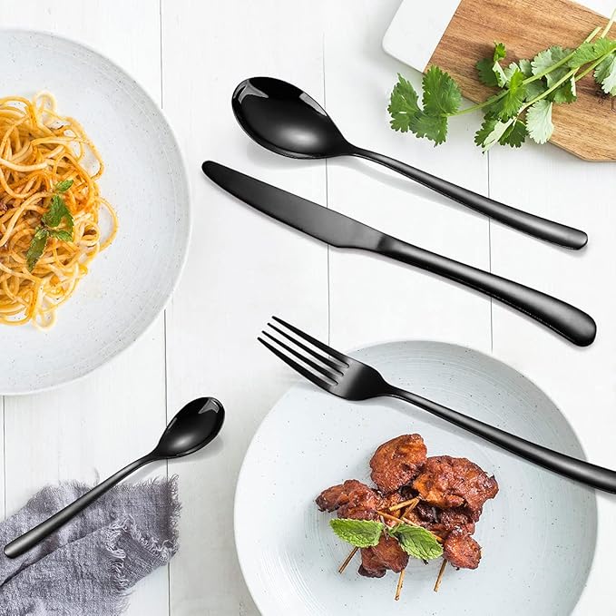 AARAINBOW 6 Pieces Stainless Steel Flatware Set Portable Reusable Cutlery Set Travel Utensils Set Including Chopsticks Knife Fork Spoon Straws Cleaning Brush Dishwasher Safe (7 Black)