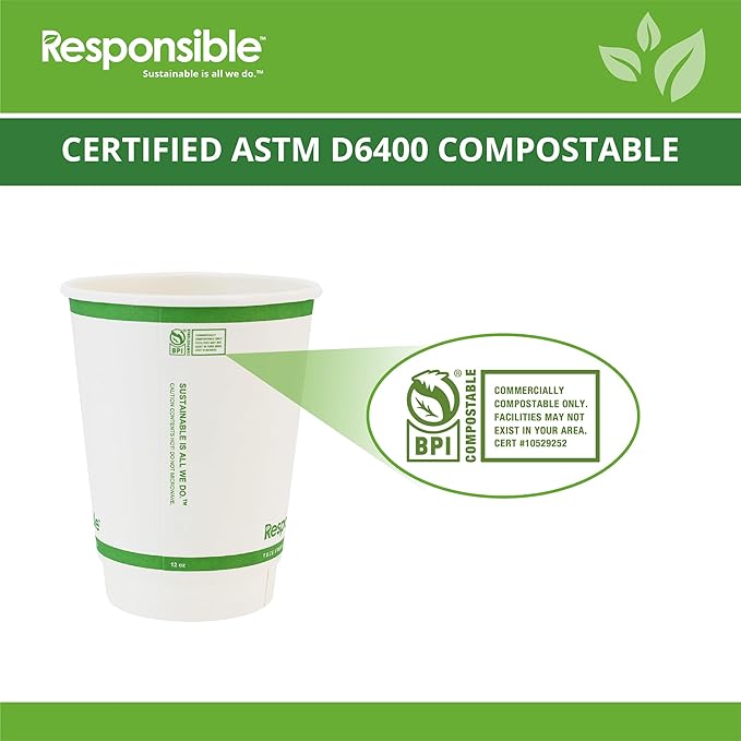 12 oz Double Wall Insulated Paper Coffee Cups (25 Count) – Smooth Wall Insulated To Go Coffee Cups - Natural White, Compostable, Eco-Friendly, Disposable Hot Beverage Cups