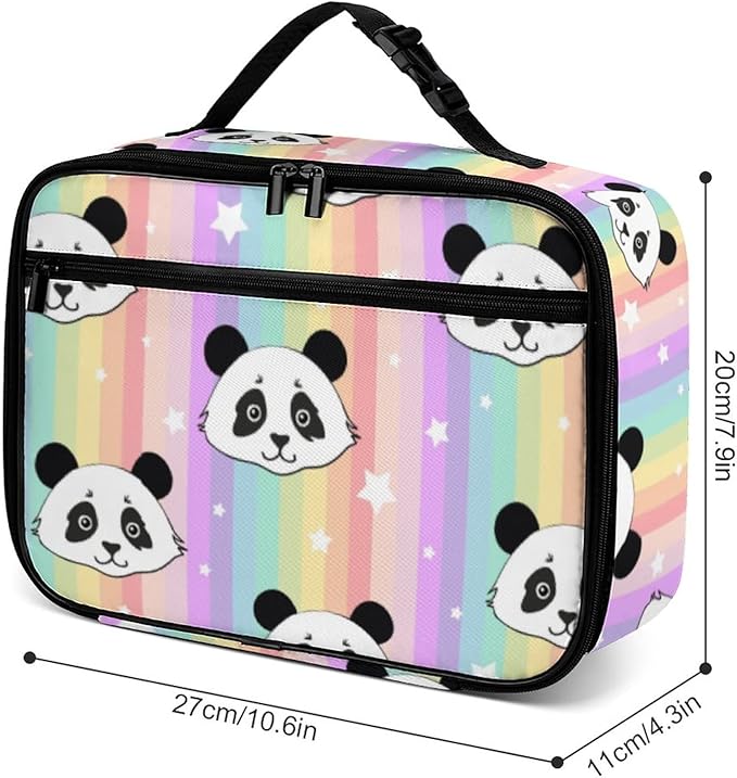 Rainbow Panda Reusable Lunch Box Insulated Lunch Bag Cooler Bag Lunchbox Meal Food Container Tote Bag for Women Kids Girls School Camping Hiking Picnic Beach Travel