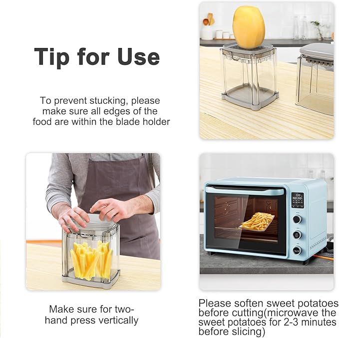French Fry Cutter 4-in-1 – Potato Cutter for Fries, Onion Dicer, Food Chopper & Apple Slicer – Manual Hand Vegetable Cutter with 4 Blades