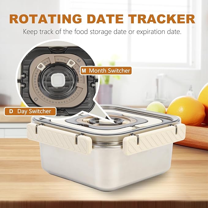 3PCS Stainless Steel Food Storage Containers with Lids Airtight Reusable Meal Prep Containers with Handle Date Tracker, Leftover Lunch Box Containers Dishwasher Oven/Freezer Safe Except Lid