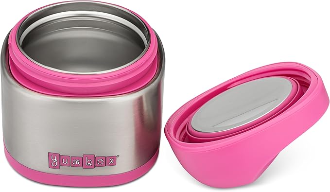 Yumbox Cubi Triple Insulated Stainless Steel Thermal Jar for Hot & Cold Lunches, Kids Size, Easy Open and Carry Handle, Unique Rounded Square Jar and Non-Slip design (Hot Pink)