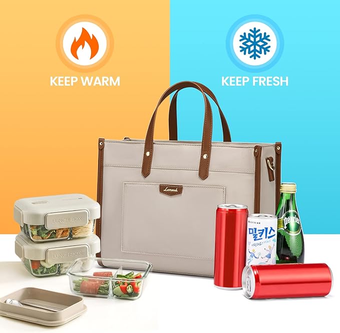 LOVEVOOK Lunch Bag Women Fashion,Lightweight Large Capacity Insulated Lunch Box for Office Work Picnic,Nude-Apricot,M