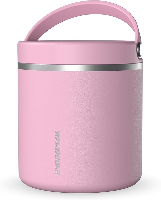 Hydrapeak 25oz Stainless Steel Vacuum Insulated Thermos Food Jar | Thermos for Hot Food and Cold Food, Wide Mouth Leak-Proof Soup Thermos for Adults, 10 Hours Hot and 16 Hours Cold (Cotton Pink)