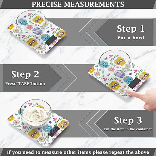 Food Scale Kitchen Digital Scale Food Ounces and Grams Dieting Baking Cooking Waterproof Glass Panels LCD Display,4 Units Scale Tare Function Skull