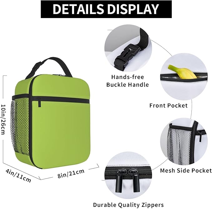 Lime Green Lunch Bag Lunch Box for Kids Girls Boys Women Thremal Picnic Meal Boxes for School Office Insulated Cooler Reusable Portable