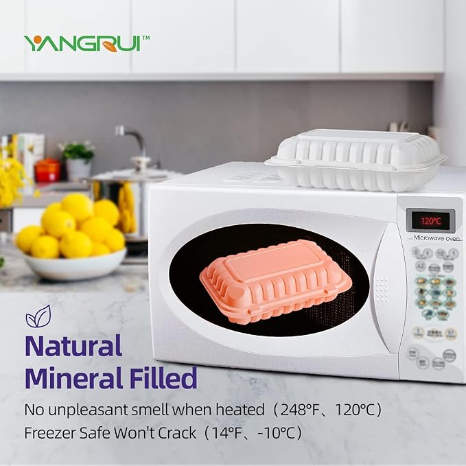 YANGRUI To Go Containers, Reusable 150 Pack 9 x 6 Inch 28 OZ Plastic Hinged Food Boxes Microwave Freezer Safe BPA Free MFPP Clamshell Take Out Container