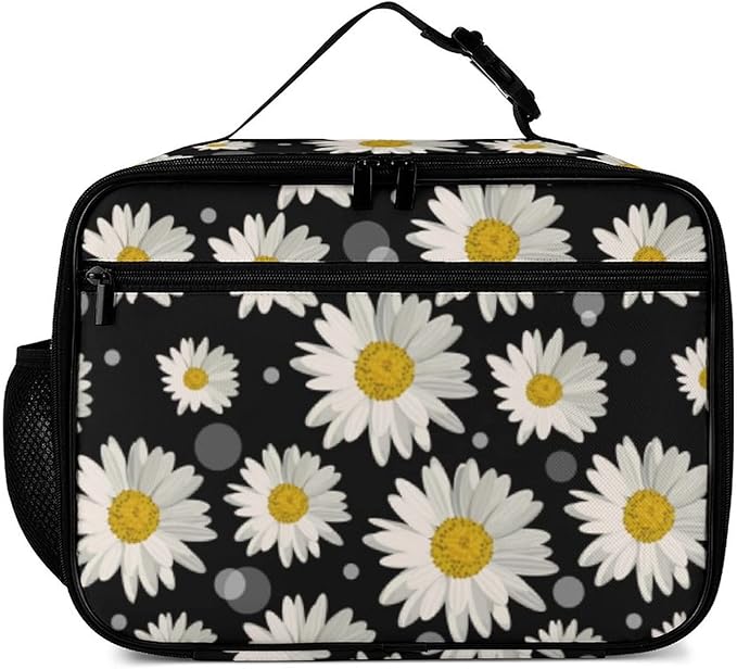 White Daisies Reusable Lunch Box Insulated Lunch Bag Cooler Bag Lunchbox Meal Food Container Tote Bag for Women Kids Girls School Camping Hiking Picnic Beach Travel