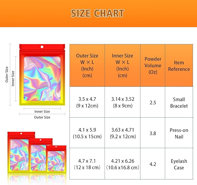 100 Pieces Resealable Mylar Bags, Smell Proof Bags with Clear Window for Food Storage Party Favor Packaging Small Business (Orange&Yellow, 3.5×4.7 Inch)